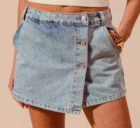 Button Front Denim Skort
