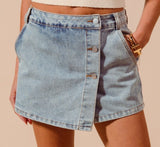 Button Front Denim Skort