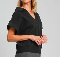 Black Collared Short Sleeve Top