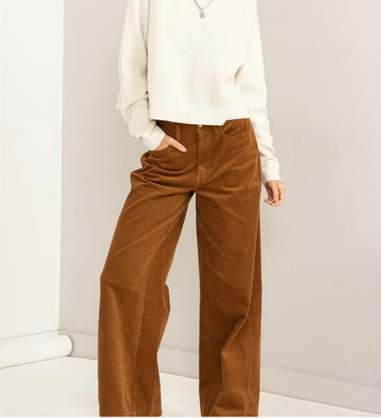 Women for Pants - High Waist Cord Wide Leg Pants (Color : Khaki