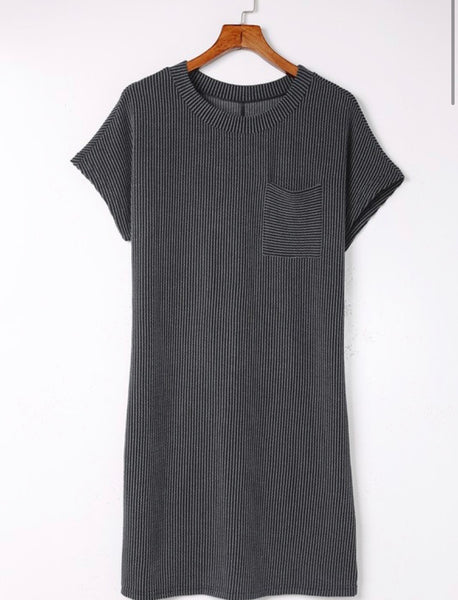 Striped Ribbed Knit T-shirt Dress