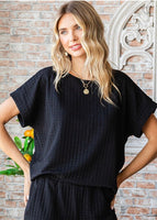 Black Relaxed Fit Textured Top