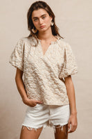 Floral Pattern Texture Short Balloon Sleeves Ruffl