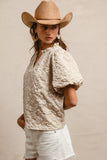Floral Pattern Texture Short Balloon Sleeves Ruffl