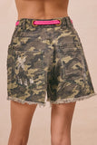 Camouflage Shorts with Pink Belt Tie